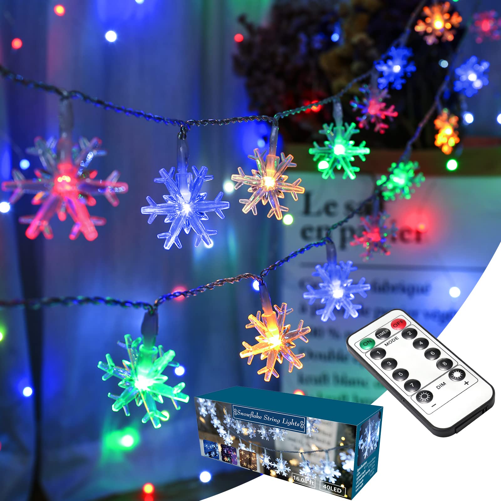 BrizLabs 2 Pack Christmas Window Lights with Remote, 61 Modes, Warm & Cool White & RGB Color Changing 12" Foldable Snowflake Hanging Christmas Lights for Xmas Indoor Outdoor Wall Door Fireplace Decor